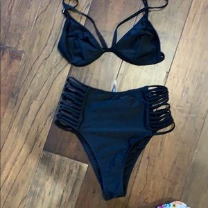 Black high waisted caged bikini